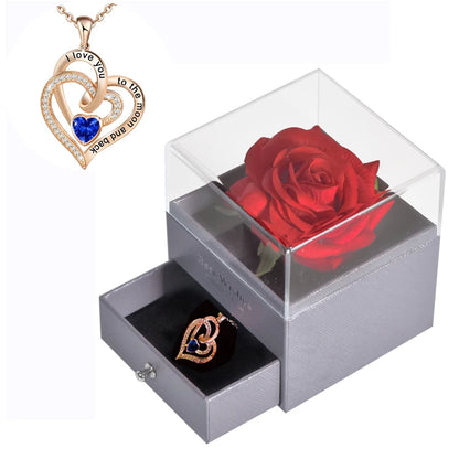 Gifts for Girlfriend Unfade Flower Eternal Rose Jewelry Box 100 Languages I Love You Necklace Wedding Valentines Gift for Women