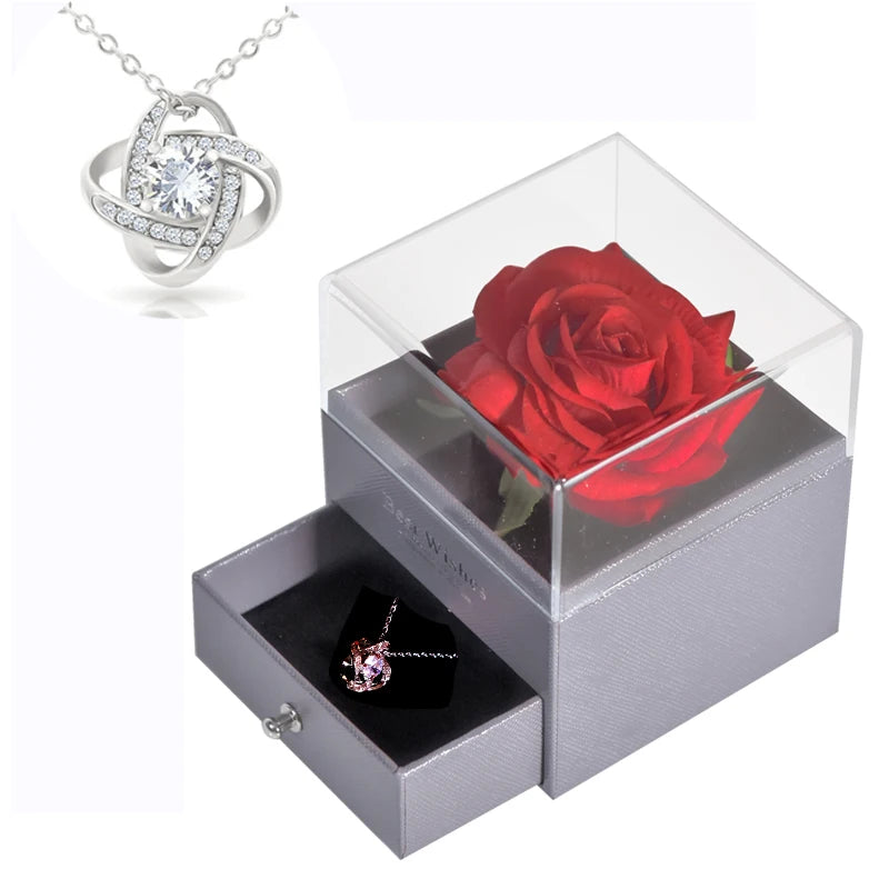 Gifts for Girlfriend Unfade Flower Eternal Rose Jewelry Box 100 Languages I Love You Necklace Wedding Valentines Gift for Women