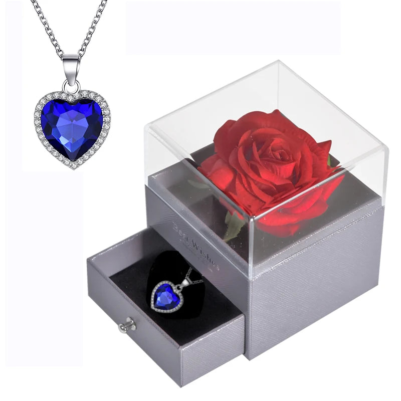 Gifts for Girlfriend Unfade Flower Eternal Rose Jewelry Box 100 Languages I Love You Necklace Wedding Valentines Gift for Women